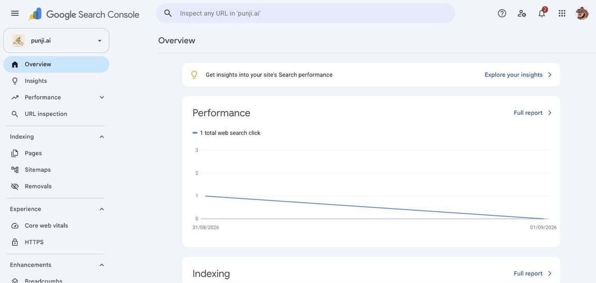Google Search Console — select your property
