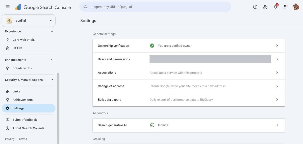 Settings — click Users and permissions